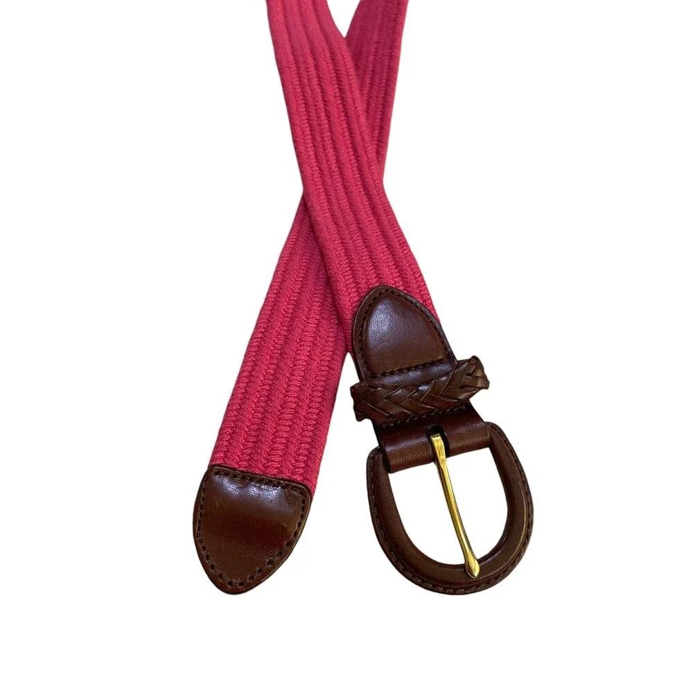 Talbots Stretch Belt Genuine Leather Trim Dark Pink XL